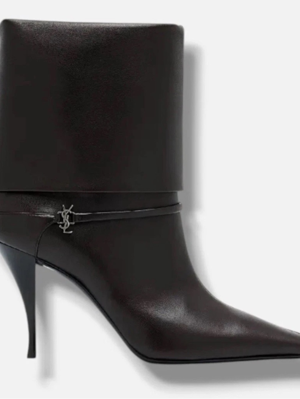 Saint Laurent Black Leather Fold-Over Ankle Boots with YSL CharmEUR38